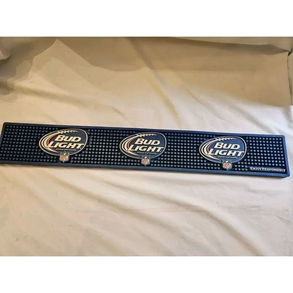 Bud Light NFL Football Beer Rubber Bar Spill Mat for tap Kegerator 24x3.5 Inch